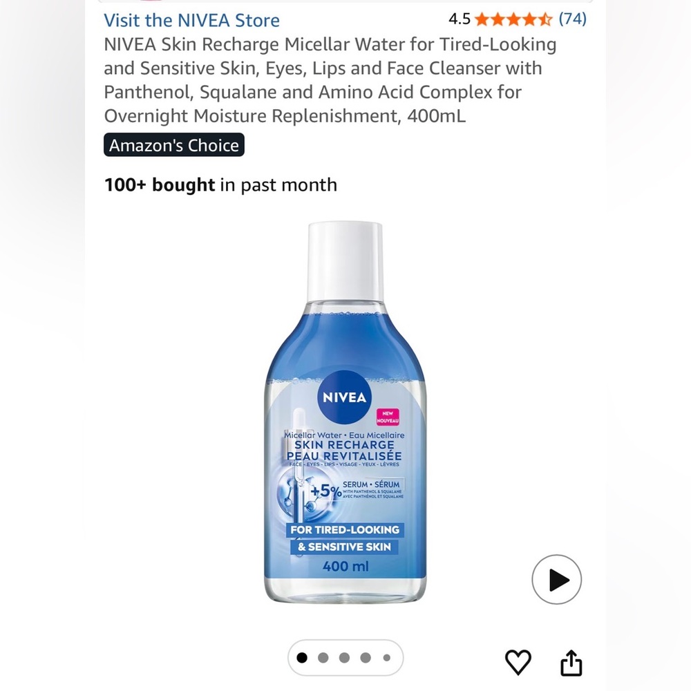Nivea Skin Recharge Micellar Water 400mL and Nivea Rose Care Face Toner 200mL